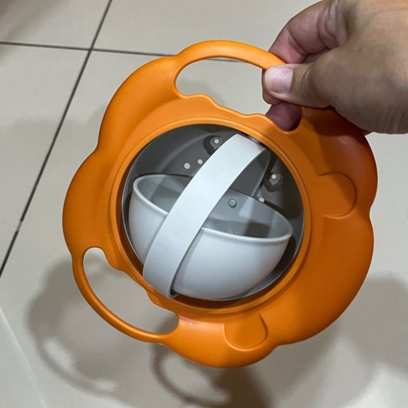 Bol anti renversement bébé | CatBol™ - Gris et Orange