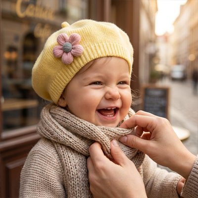 Bonnet bebe style béret avec fleur